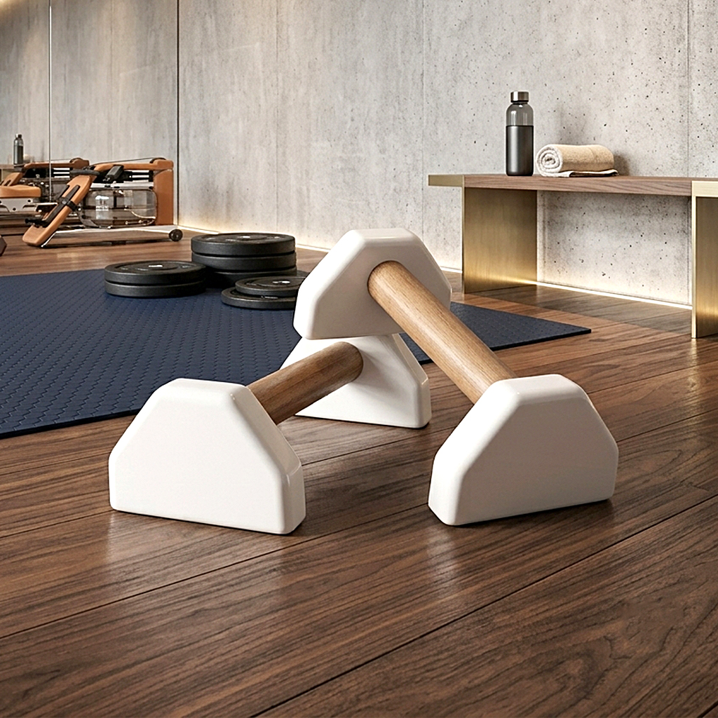 Dụng cụ chống đẩy, hít đất bằng gỗ - Parallettes Handstand Đế dáng B, sơn trắng