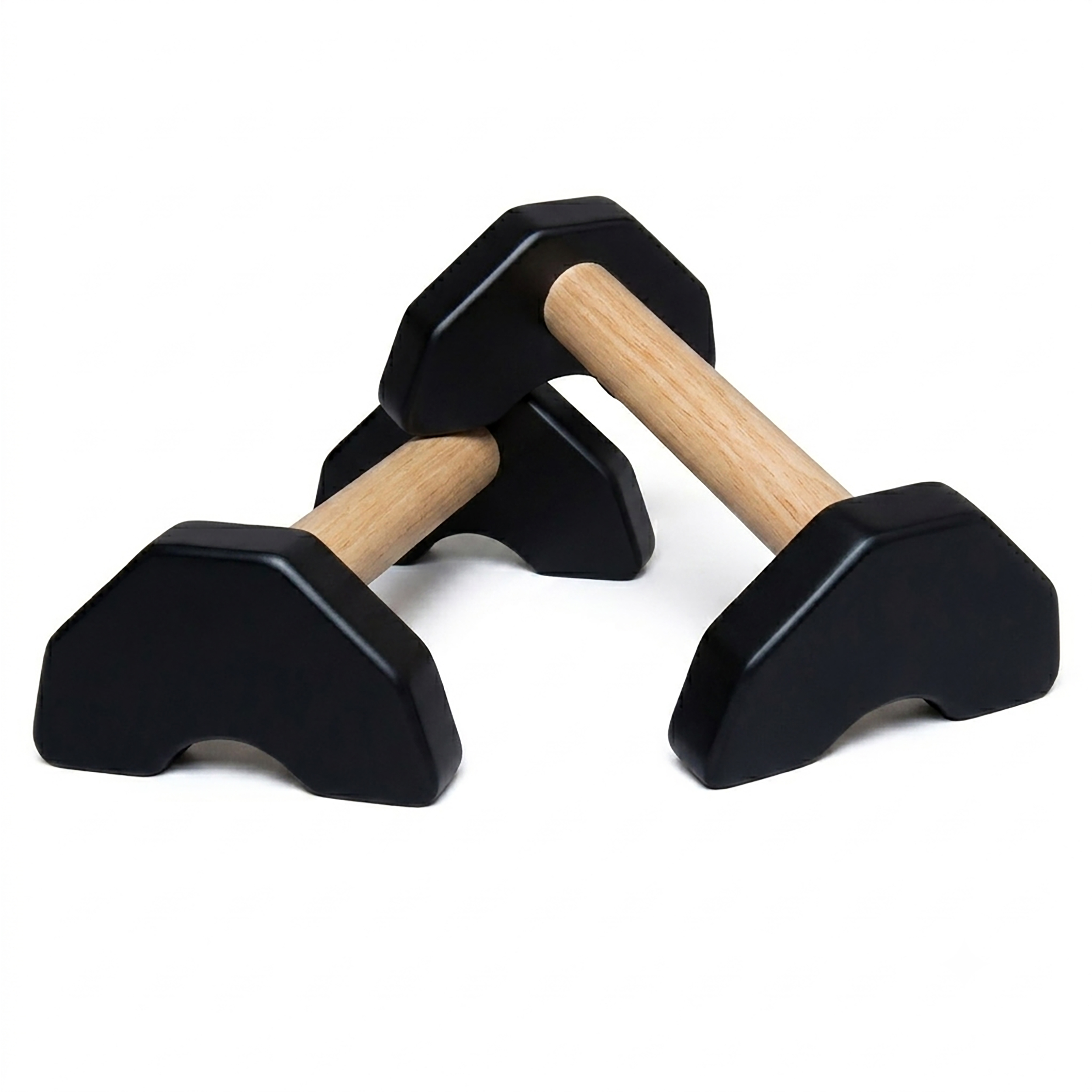 Dụng cụ chống đẩy, hít đất bằng gỗ - Parallettes Handstand, Đế dáng C, Màu đế đen