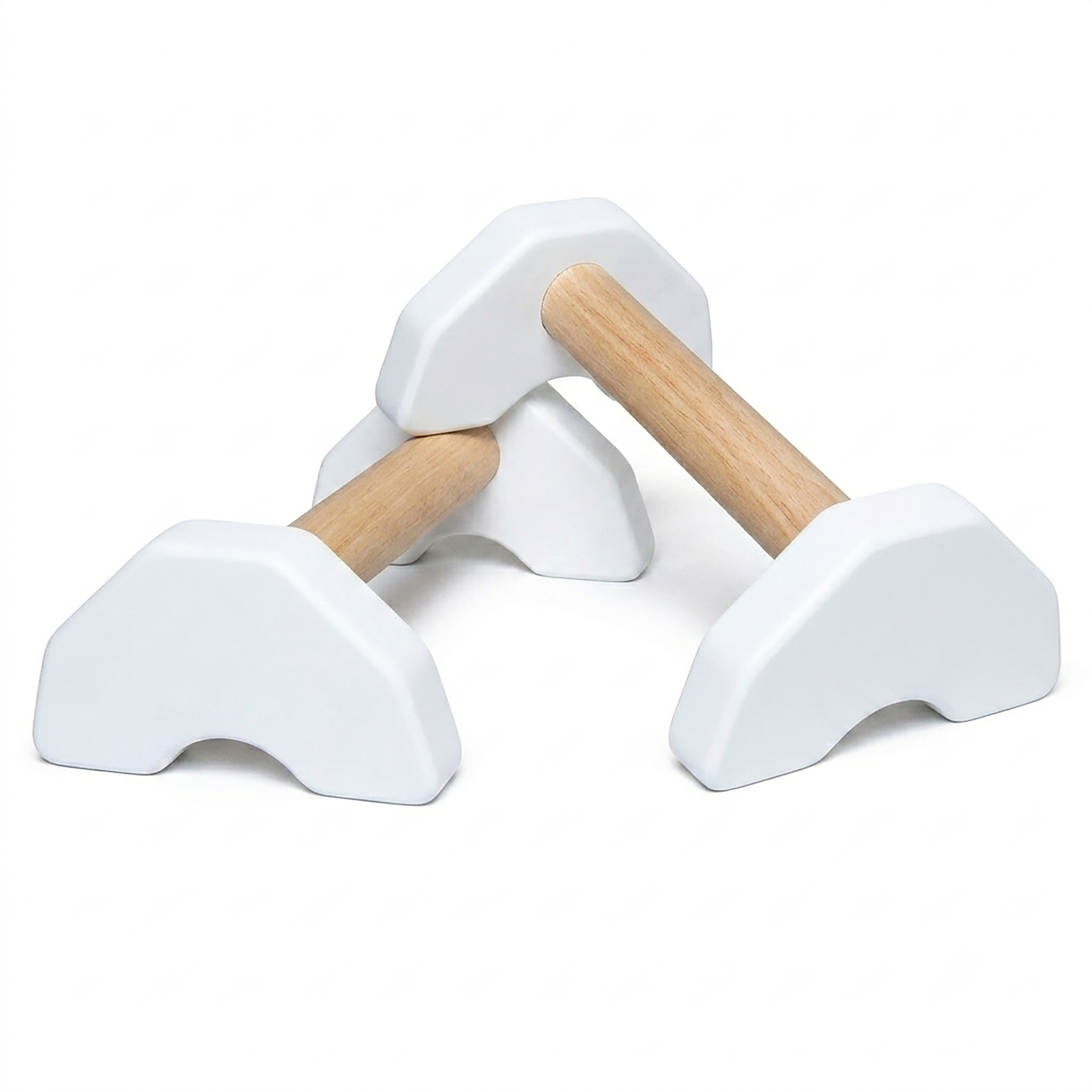 Dụng cụ chống đẩy, hít đất bằng gỗ - Parallettes Handstand, Đế dáng C, Màu đế trắng