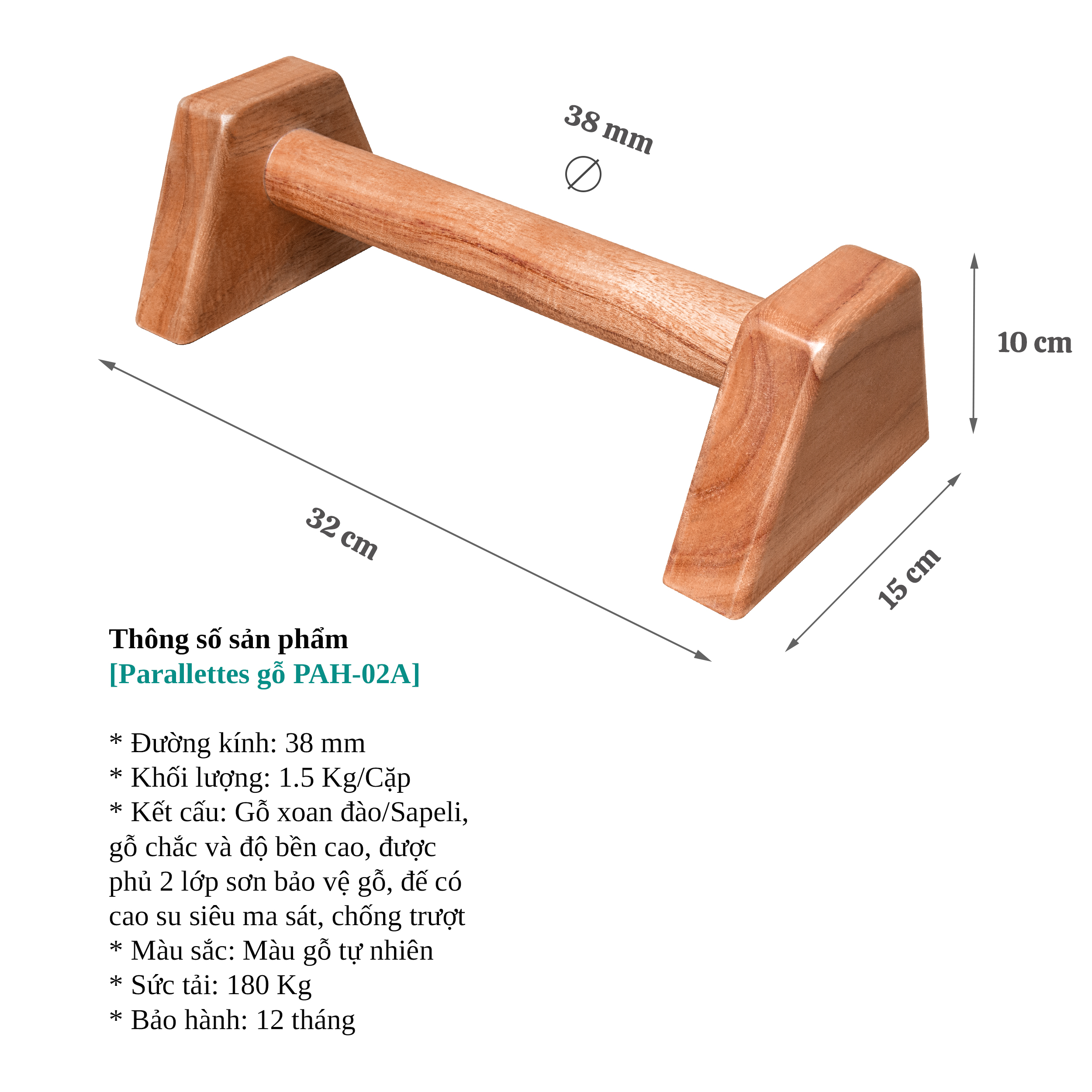 Dụng cụ chống đẩy, hít đất bằng gỗ - Parallettes Handstand PAH-02A