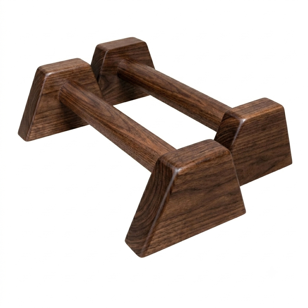 Dụng cụ chống đẩy, hít đất bằng gỗ - Parallettes Handstand, Đế dáng A, Màu gỗ óc chó