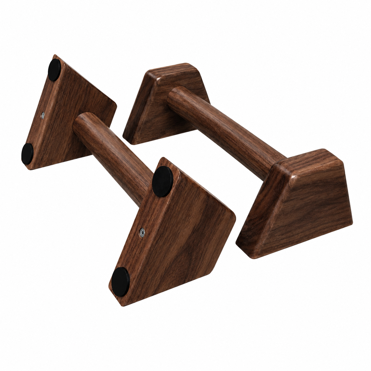Dụng cụ chống đẩy, hít đất bằng gỗ - Parallettes Handstand, Đế dáng A, Màu gỗ óc chó