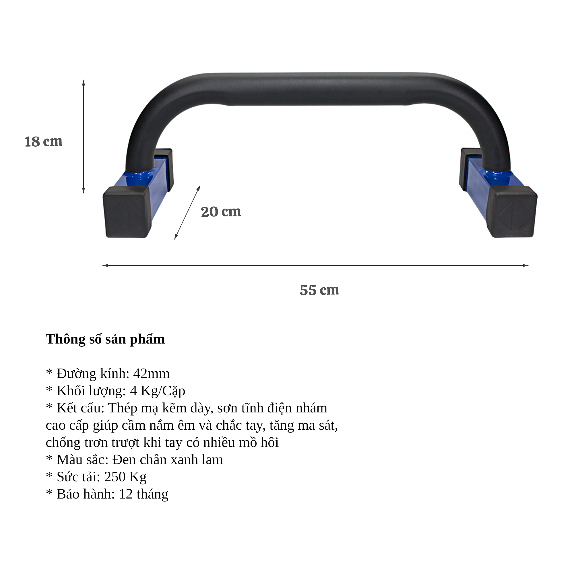 Dụng cụ chống đẩy, hít đất - Parallettes Push up cao 18cm PAP-08