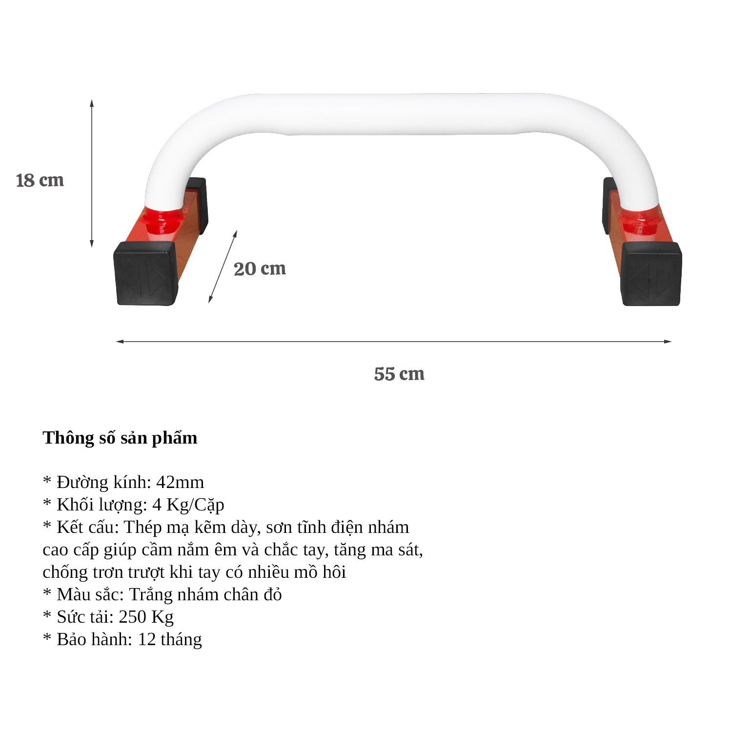 Dụng cụ chống đẩy, hít đất - Parallettes Push up cao 18cm PAP-12
