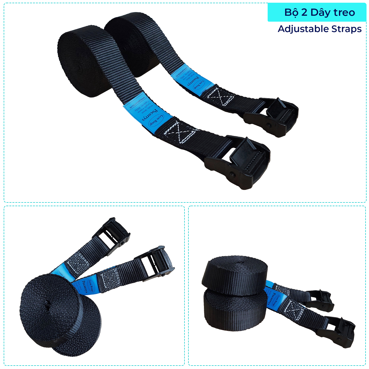 Wooden Gymnastics Rings with Adjustable Straps