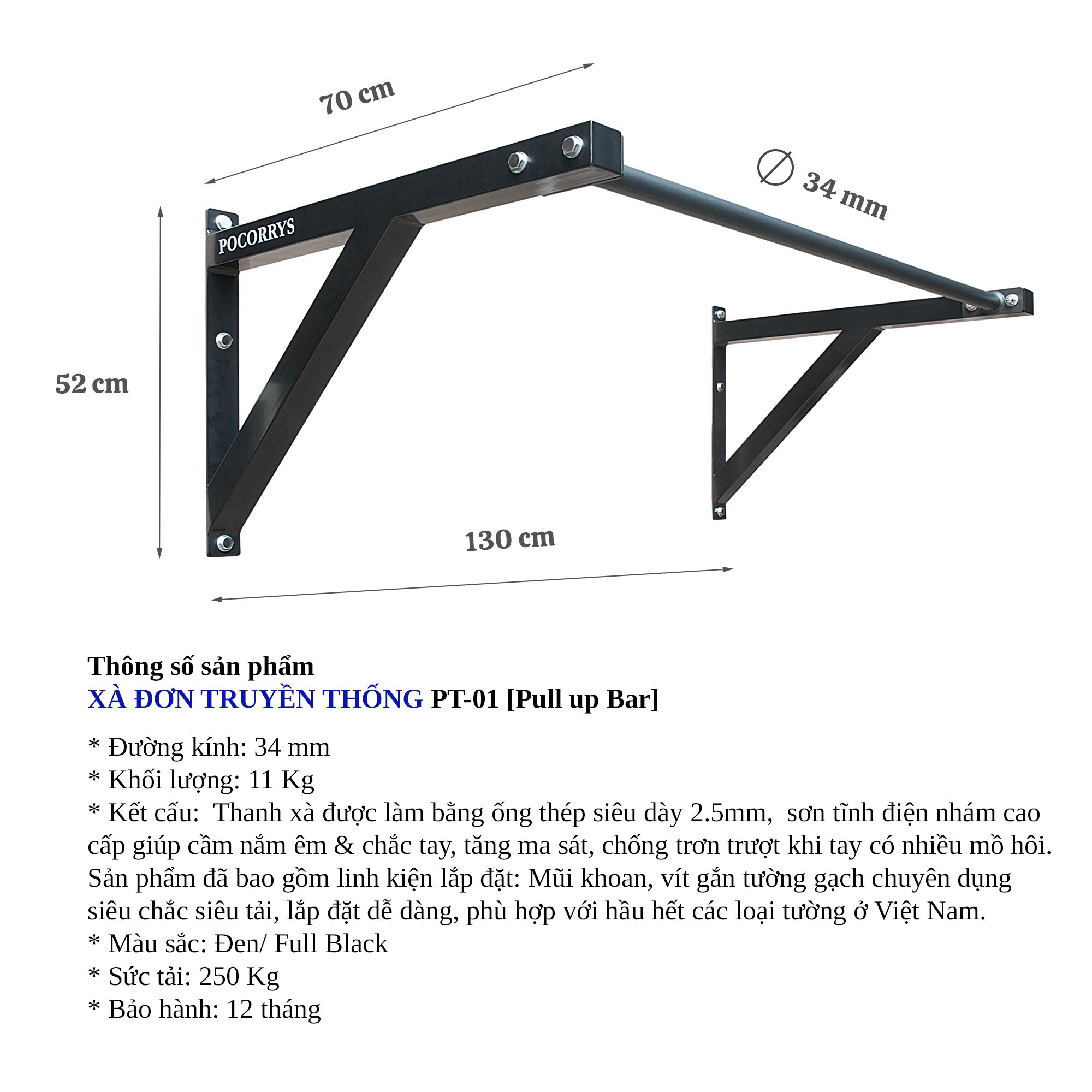 Wall mounted Pull up Bar PT