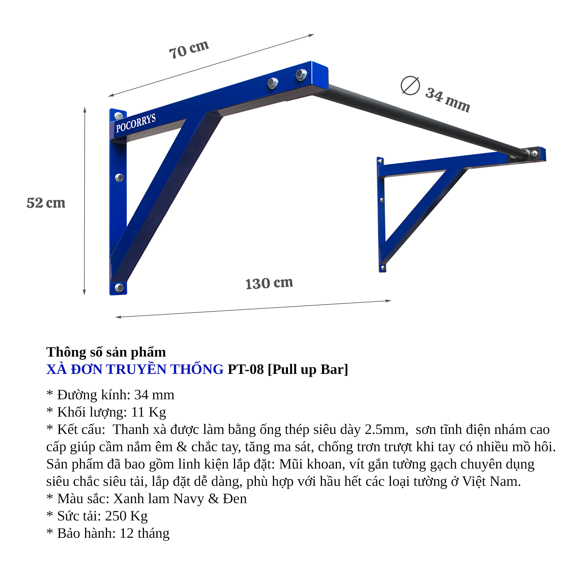 Xà đơn truyền thống gắn tường - Pull up Bar PT