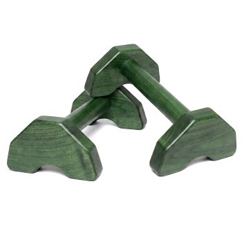 Dụng cụ chống đẩy, hít đất bằng gỗ - Parallettes Handstand, Đế dáng C, Màu gỗ xanh rêu
